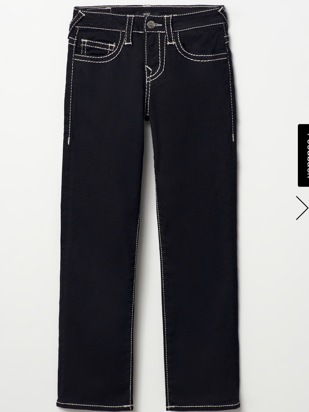 True Religion Black Straight-Leg Jeans with White Contrast Stitching